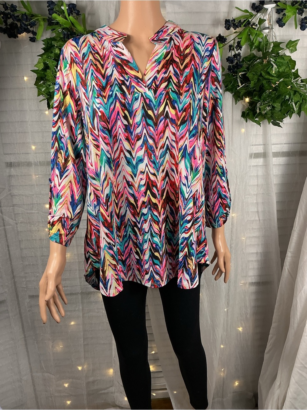 Dear Scarlett Multi-Color Chevron Split-Neck Tunic